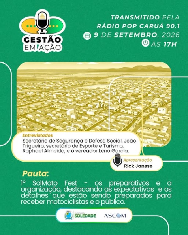 Não perca o programa Gestão em Ação deste dia 9, às 17h, com transmissão pela Rádio Caruá FM